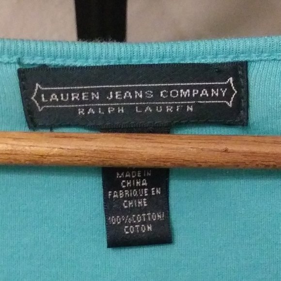 Lauren Jeans Company Lace Vee Turquoise Short Sleeve Top - Picture 3 of 6